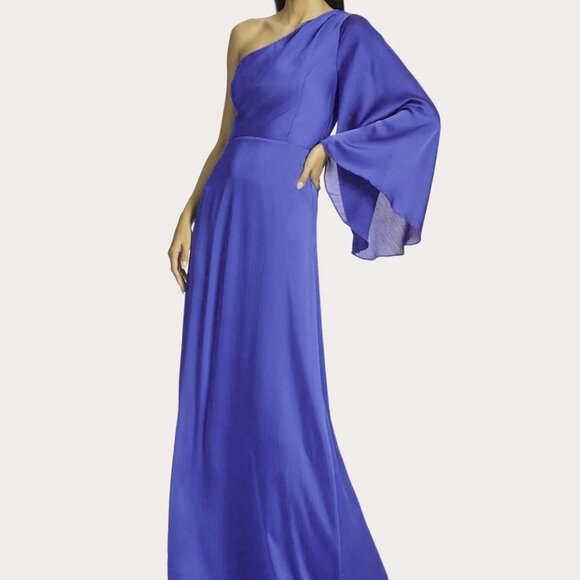 Sachin & Babi French Blue Keely Asymmetric Crinkled Gown - Picture 1 of 6